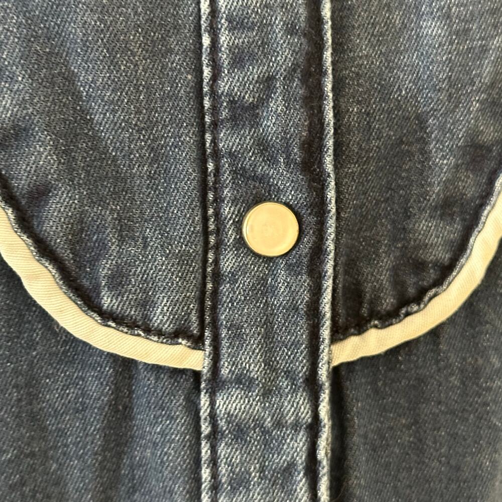 asos Denim Western Button Up Blue With White Piping Pearlized Snaps Sz 8 UK12 - Picture 5 of 8